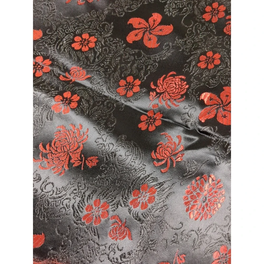 Black & Red Florals Satin‎ Type Fabric 80x34